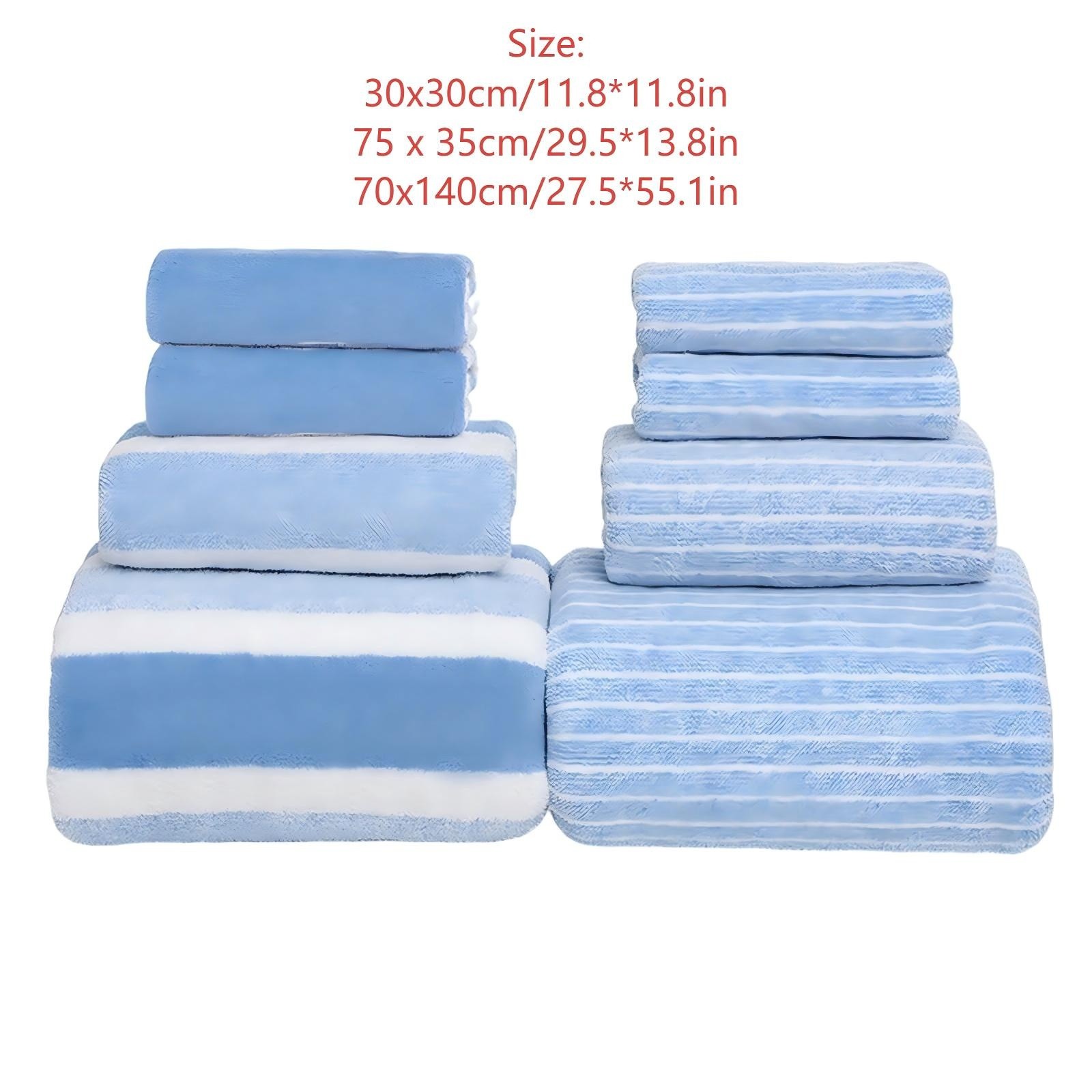 FXMLRLK 8 Pcs Blue Stripe Bath Towel Set，Ultra Soft Bath Towel Microfiber, Highly Absorbent | Quick Dry Towels for Bathroom, Spa, Gym