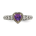 thumbnail image 5 of 925 Sterling Silver Polished Prong set Artisan Oxidized With 14k Amethyst Ring Size 8 Band Style-Ring for Women, 5 of 7