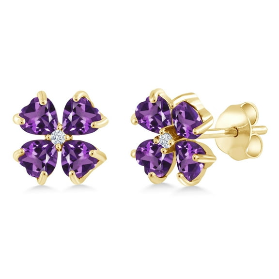 Gem Stone King 18K Yellow Gold Plated Silver Purple Amethyst Earrings for Women | 2.03 Cttw | Gemstone February Birthstone | Heart Shape 4MM