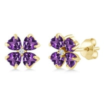 Gem Stone King 18K Yellow Gold Plated Silver Purple Amethyst Earrings for Women | 2.03 Cttw | Gemstone February Birthstone | Heart Shape 4MM