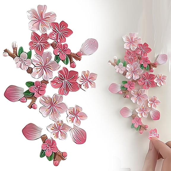 Drongq Plastic Sakura Sticker Pink Durable for Home, 3D Peach Blossom Decal, Wall Cherry Blossom Art, Removable Adhesive Flower, Room Bedroom Decoration, Self Adhesive Wall Decor