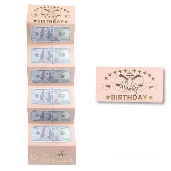 Birthday Money Envelope for Cash Gifts, Happy Birthday Card with 6 Pockets,Surprise Cash Envelope Gift Ideas, Coated Paper Black Gold Money Holder Gift Card for Men Women Girls Boys