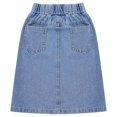 thumbnail image 4 of TiaoBug Kids Girls A-line Denim Skirts Split Elastic Waist Midi Cargo Jeans Skirt Skort Blue 9-10, 4 of 7