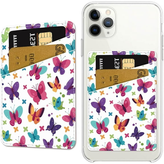 Phone Card Holder Leather Cell Phone Wallet Stick on Adhesive Credit Card Holder Slim Double Pocket Sticker