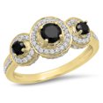 thumbnail image 1 of 1.35 Carat (ctw) 18K Yellow Gold Round Black Sapphire & White Cubic Zirconia CZ Classic 3 Stone Bridal Engagement Ring, 1 of 1