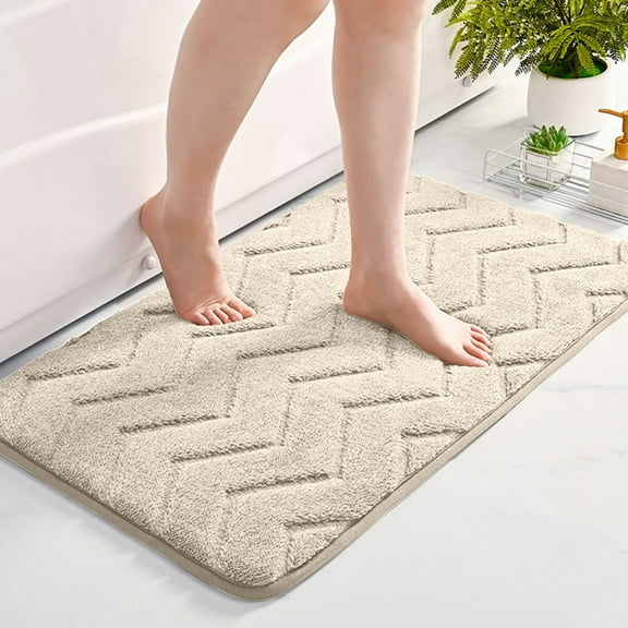 Fmbmuo Low Pile Bathroom Rugs Waterproof Modern Rectangle Bath Mat Polyester 15.74x23.62in Beige