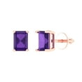 thumbnail image 2 of 2.0 Ct Emerald Cut Studs Purple Natural Amethyst 18K Rose Solid Solid Gold Everyday Dainty Earrings Screw Back, 2 of 7