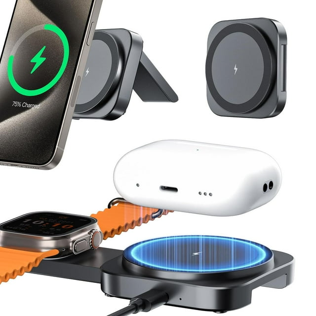 Cargador Inalámbrico Sadoway Negro 15W Plegable Magnético 2 en 1 Compatible con iPhone y Apple Watch