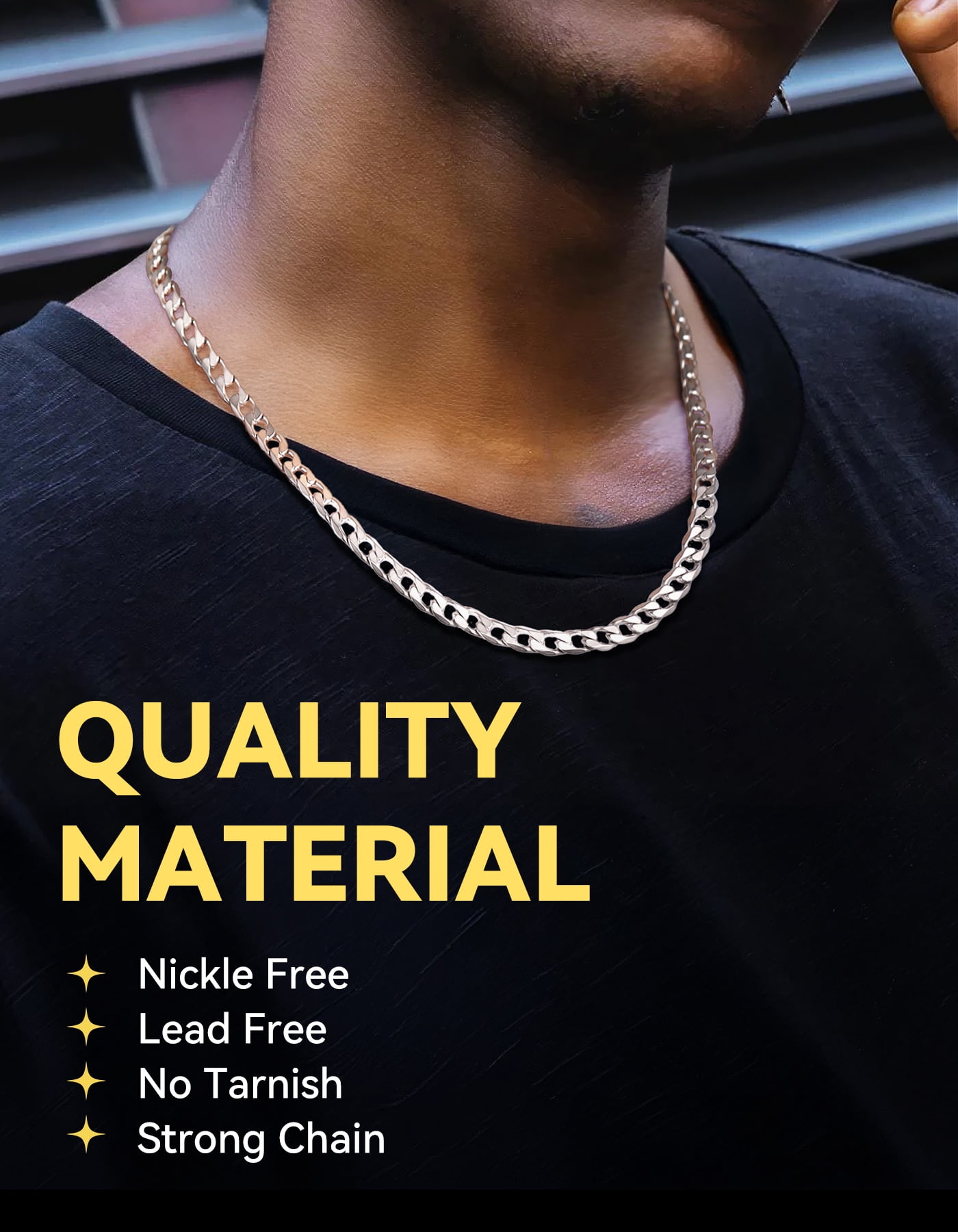 ChainsHouse Mens Necklaces Cuban Link Chain Silver Necklace for Men Women Stainless Steel 6mm Chunky Chains Hiphop Men Jewelry Gift, 28 inches