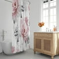 thumbnail image 2 of Cortinas de ducha con flores rosas y hojas grises, diseño floral de rosas en acuarela, modernas y minimalistas, tela impermeable con 12 ganchos, 182 x 182 cm., 2 of 6