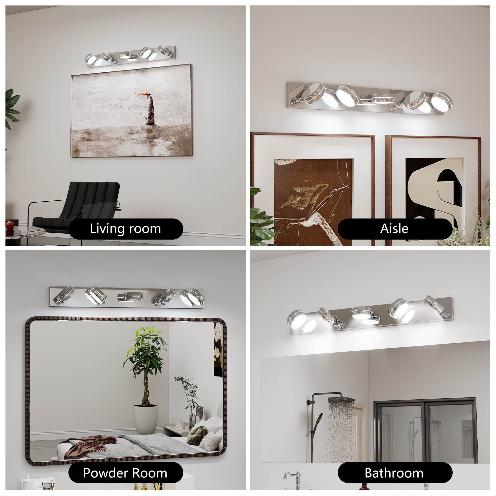 5 Lights Modern LED Vanity Light for Bathroom, 35.4 inch Chrome Up and Down Wall Light Fixtures Over Mirror with Frosted White Acrylic Shades (White Light 6000K)