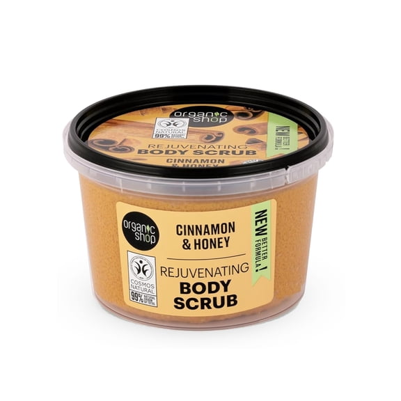 ORGANIC SHOP Cinnamon & Honey Body Scrub – Natural Exfoliating Body Scrub for Smooth, Glowing Skin – 98% Natural Origin, Organic, Vegan, Paraben Free, Silicone Free, Made in Europe, 250 ml