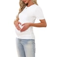 thumbnail image 4 of INSPIRE CHIC Women's Maternity Blouse Ribbed Knit Puff Short SleeveTop Ruched T-Shirt Shower Photoshoot S White, 4 of 6