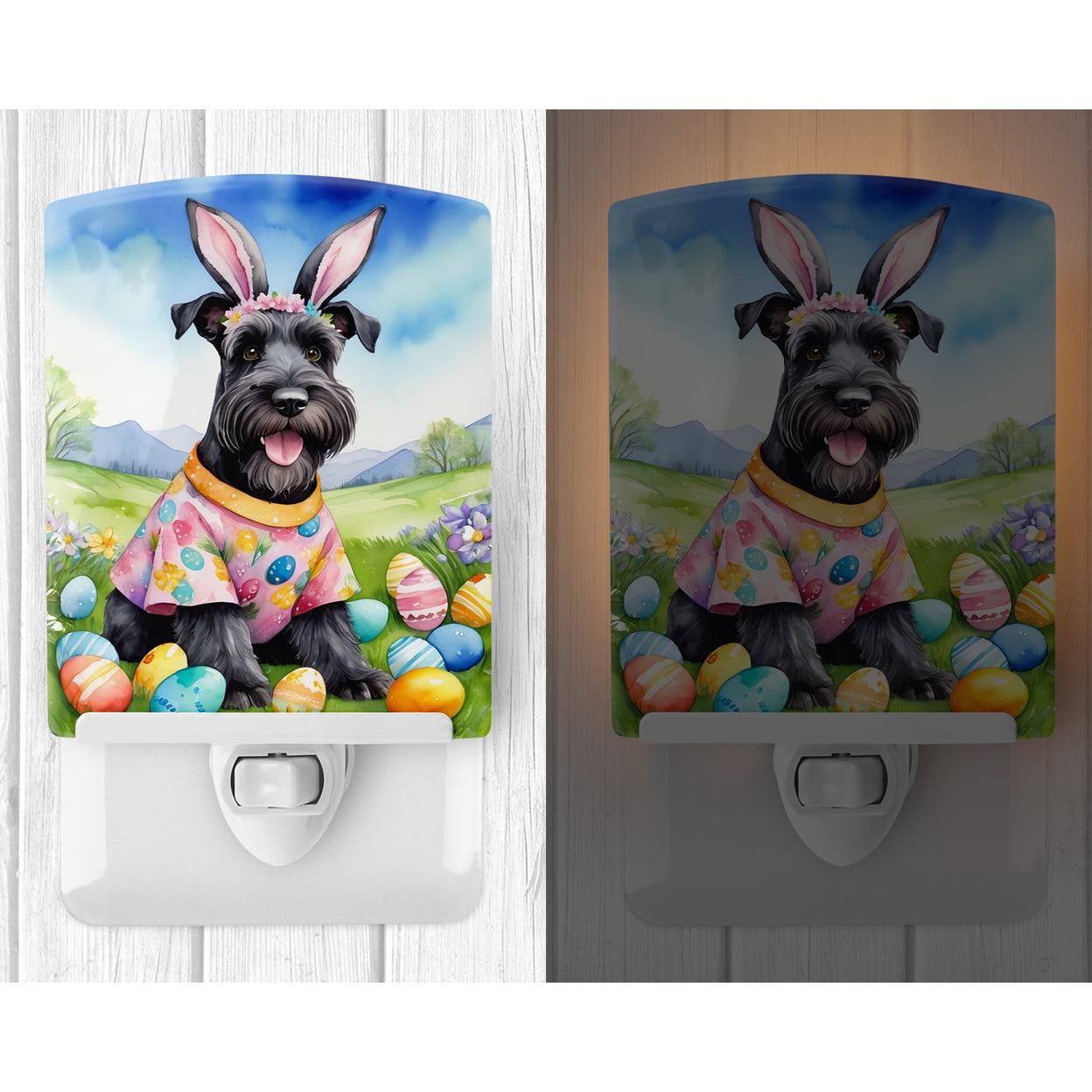 Schnauzer Easter Egg Hunt Ceramic Night Light 4 in x 6 in