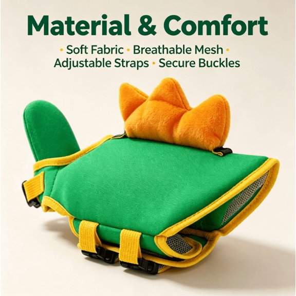 New Dog Life Jacket with Chin Float - Cute Dino Dog Life Vest for Pool & Beach, High Buoyancy Swim Gear with Rescue Handle, Adjustable Fit for All Breeds (S)