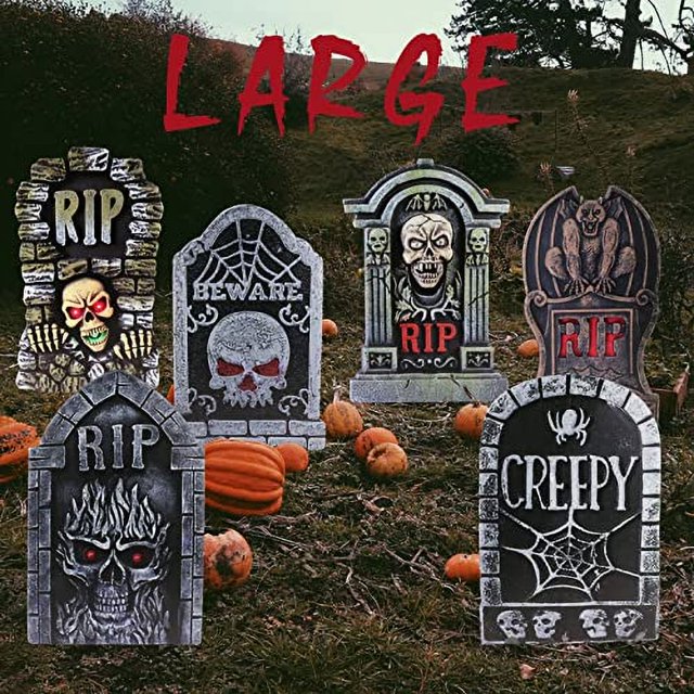 6 Lápidas de Halloween de 17 Pulgadas con Estacas.