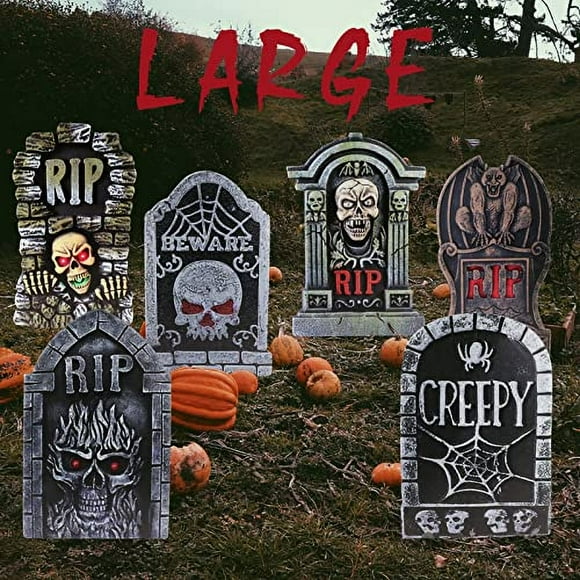 6 Lápidas de Halloween de 17 Pulgadas con Estacas.