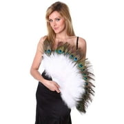 Peacock Eye Feather Hand Fan - White Folding Fan Dance Wedding Home Decor