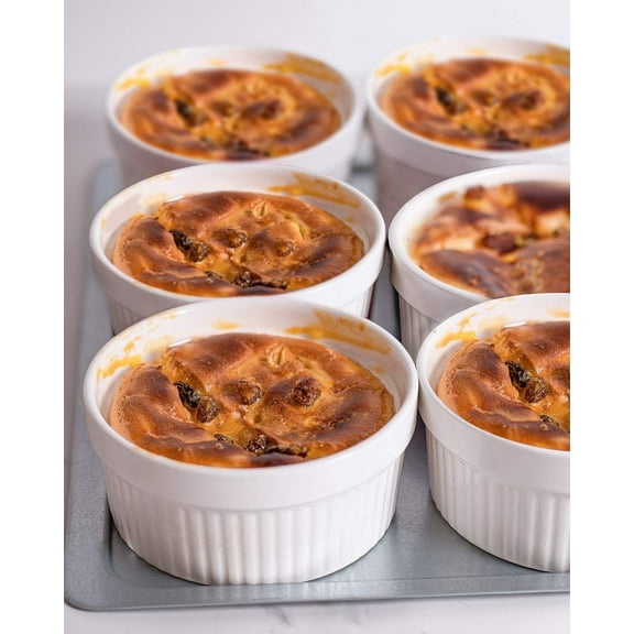 DELLING 12 OZ Porcelain Souffle Dish Ramekins, Oven Safe, Creme Brulee Set, 6 Count