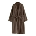 thumbnail image 3 of Roncen Women's Fall Winter Soft Bathrobe - Cozy Long Sleeve Button Front Loungewear - Solid Color Housecoat with Pockets for Home Relaxation, 3 of 3