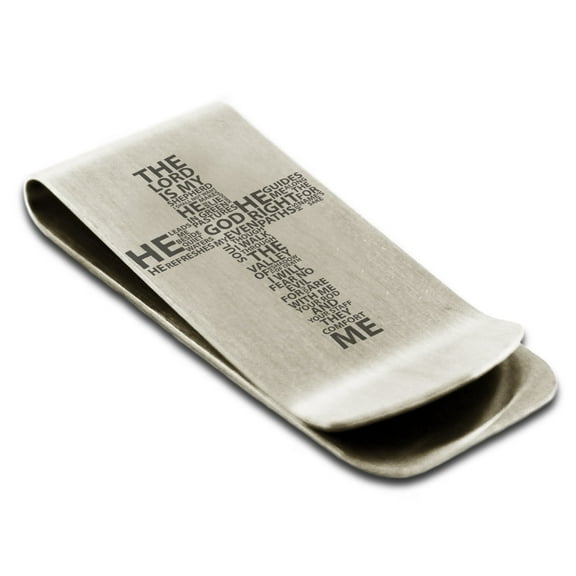 Tioneer Stainless Steel The Lord is My Shepherd Psalm 23:1-4 Engraved Money Clip Credit Card Holder