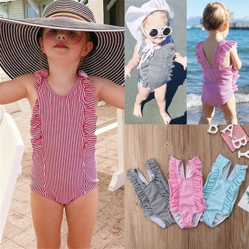Canis Striped Infant Newborn Baby Girls One Piece Bikini Swimwear