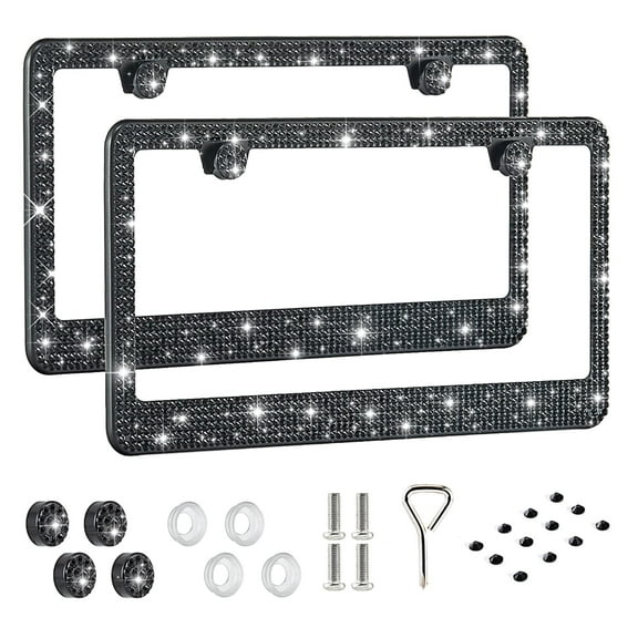 Bling License Plate Frame for Women,2 Pack Premium Stainless Steel Rhinestone License Plate Holder,Handmade Glitter Crystal Diamond Lincense Plate Cover for Girl,Bedazzled Sparkly