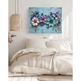 thumbnail image 3 of Spring Purple Flowers Wall Art for Living Room,Canvas Picture Wall Decor for Bathroom Bedroom,Floral Mottled Teal Wall Retro Painting Artwork for Office Kitchen Hallway Dining Room Home Decor 16"x20", 3 of 8