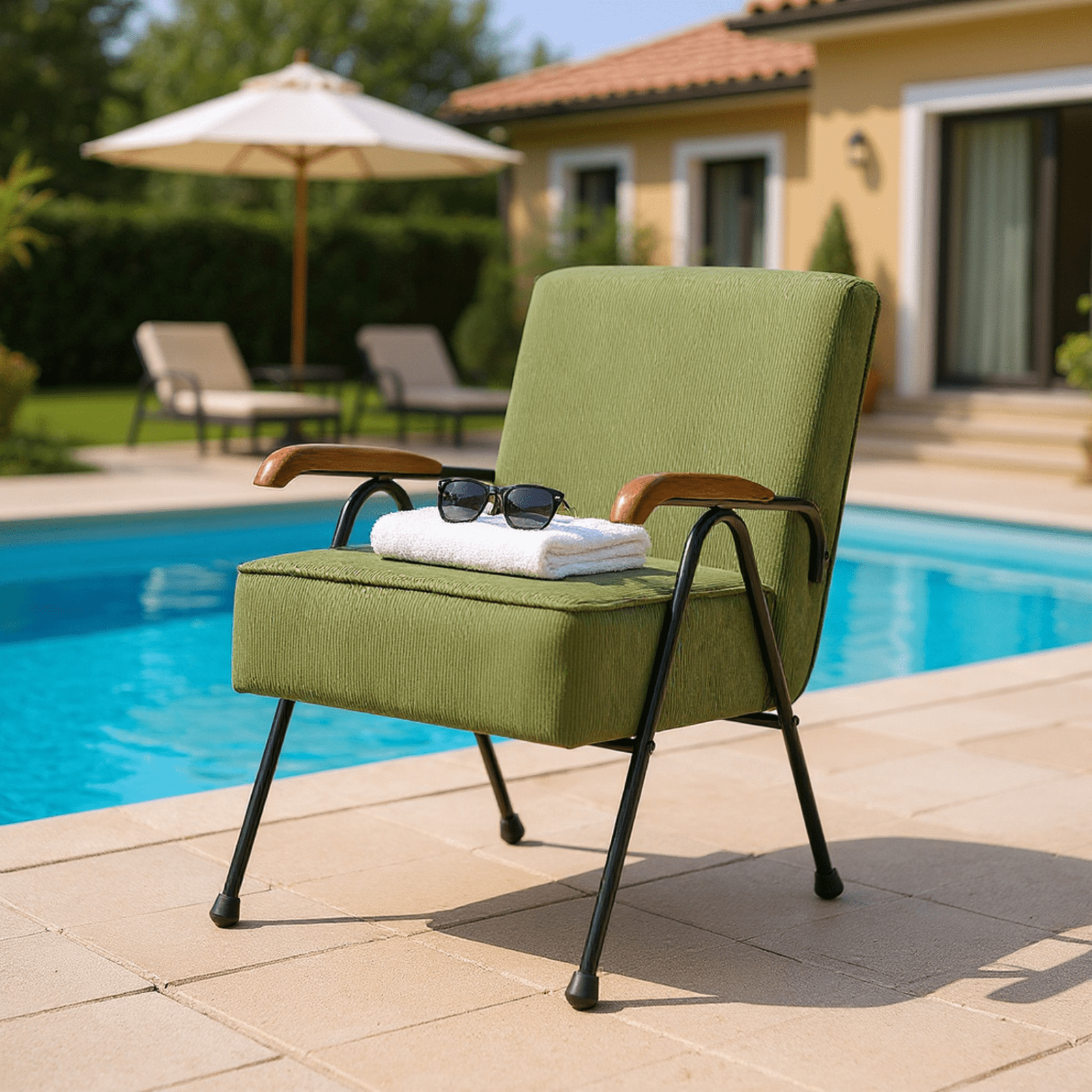 Homy Casa Accent Chair with Metal Legs and Upholstery, Living Room Reading Armchair, Olive Green