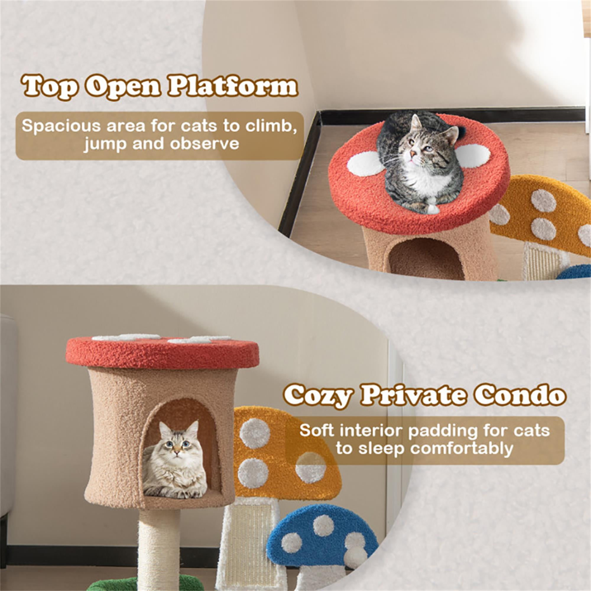 Kadyn 23" Cat Tree House, Small Cat Condo with Sisal Scratching Post, Mushroom Cat Tower, Multicolor