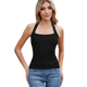 thumbnail image 2 of Camisetas Sin Mangas de Canalé para Mujer (2025), de Punto con Cuello Cuadrado, Básicas e Informales de Verano. Negro S, 2 of 8