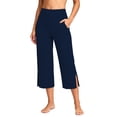 thumbnail image 2 of Bloomae Capri Pants for Women Elastic High Waisted Workout Yoga Capris Leggings Side Slit Straight Leg Athletic Cropped Pants with Pockets, 2 of 9