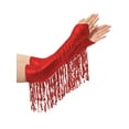 thumbnail image 6 of Xnihocha Women's Latin Dance Outfit Glittery Leotard with Metallic Tassel Gloves Tango Dancewear Red L, 6 of 7