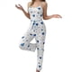 thumbnail image 3 of Pijama de Dos Piezas con Top Corto con Estampado de Corazones y Pantalones Anchos para Mujer. Ropa de Dormir para Estar en Casa. Amor Azul M, 3 of 7