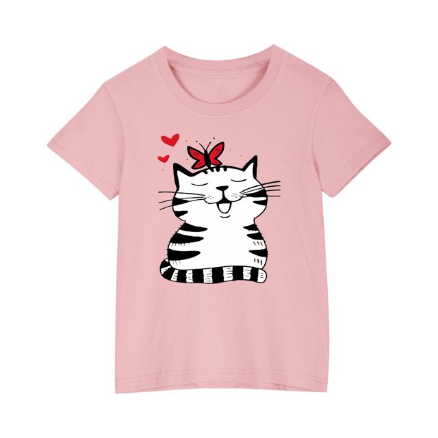 RXIRUCGD 2025 Vêtements d'Été pour Enfants T-shirt Imprimé Mode Mignon Col Rond Manches Courtes