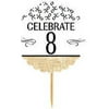 8th Birthday / Anniversary Novelty Burlap Cupcake Decoration Picks -12pack