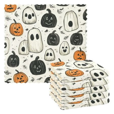 

Kitchen Towels，Ghosts and Pumpkins11 ×11 One Side Printed Polyester Fleece Soft And Skin-friendly Quality Washcloths.