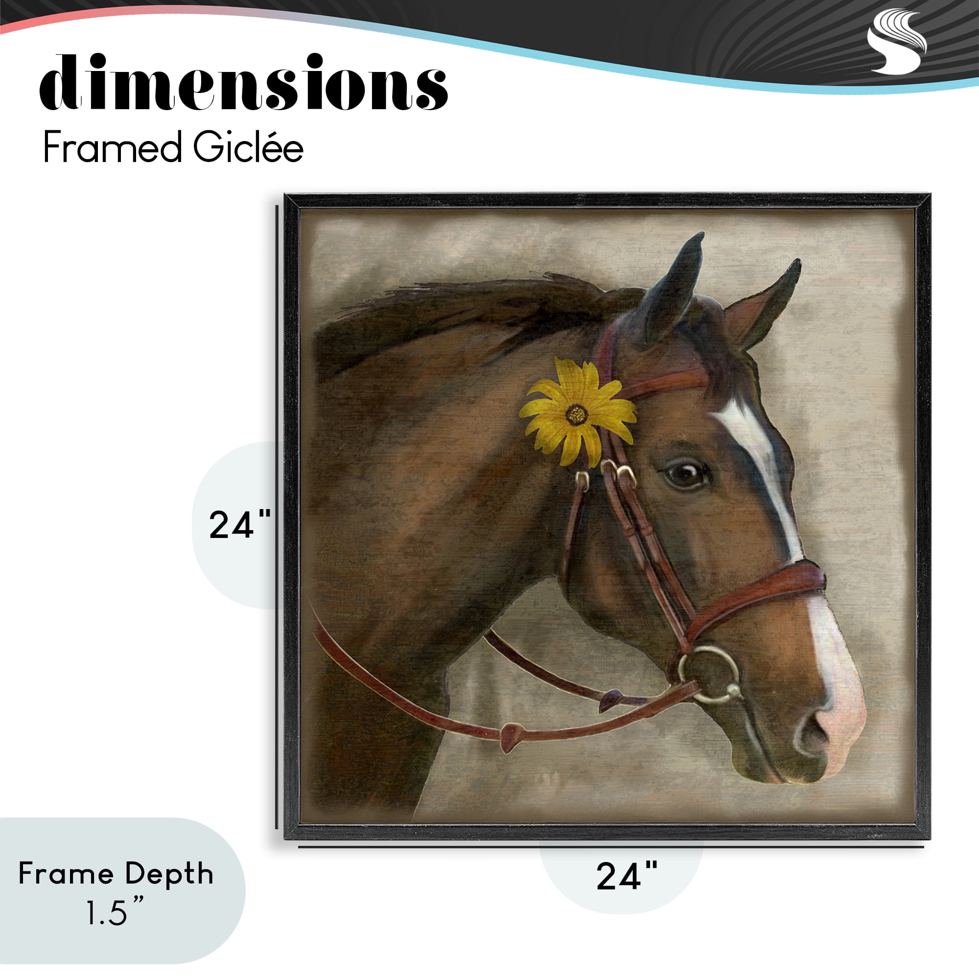 Stupell Industries Barnyard Horse with Daisy Black Framed Giclee Art, design by Suzanne Nicoll
