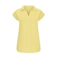 thumbnail image 3 of WIZUTIZ Women's Summer Tops Business Casual Tops for Women Solid 1/4 Sleeve Cotton Linen Cap Sleeves Button up T-Shirt Tunic Tops Dressy Shirts Ultra Thin Blouse up to 50% Off Yellow L, 3 of 5