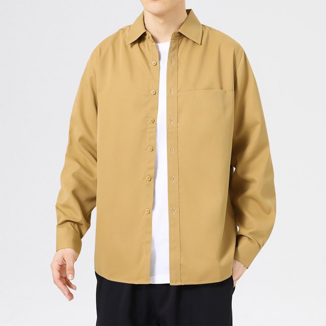 Blusa y camisa de manga larga con cuello vuelto para hombre, informal, de color liso, con botones, de manga larga y cuello vuelto, de poliéster.