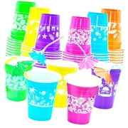FREEAMG 50 Pcs Hawaiian Luau Party Decorations Cups with Parasol Straws - 16 OZ Hawaiian Luau Party Cups Summer Tropical Drinking Cups Beach Cup Luau Party Supplies Cup