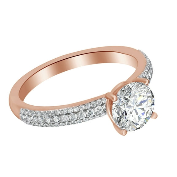 AFFY 1.35 Ct White Natural Diamond Engagement Ring in 14k Rose Gold Ring Size - 4