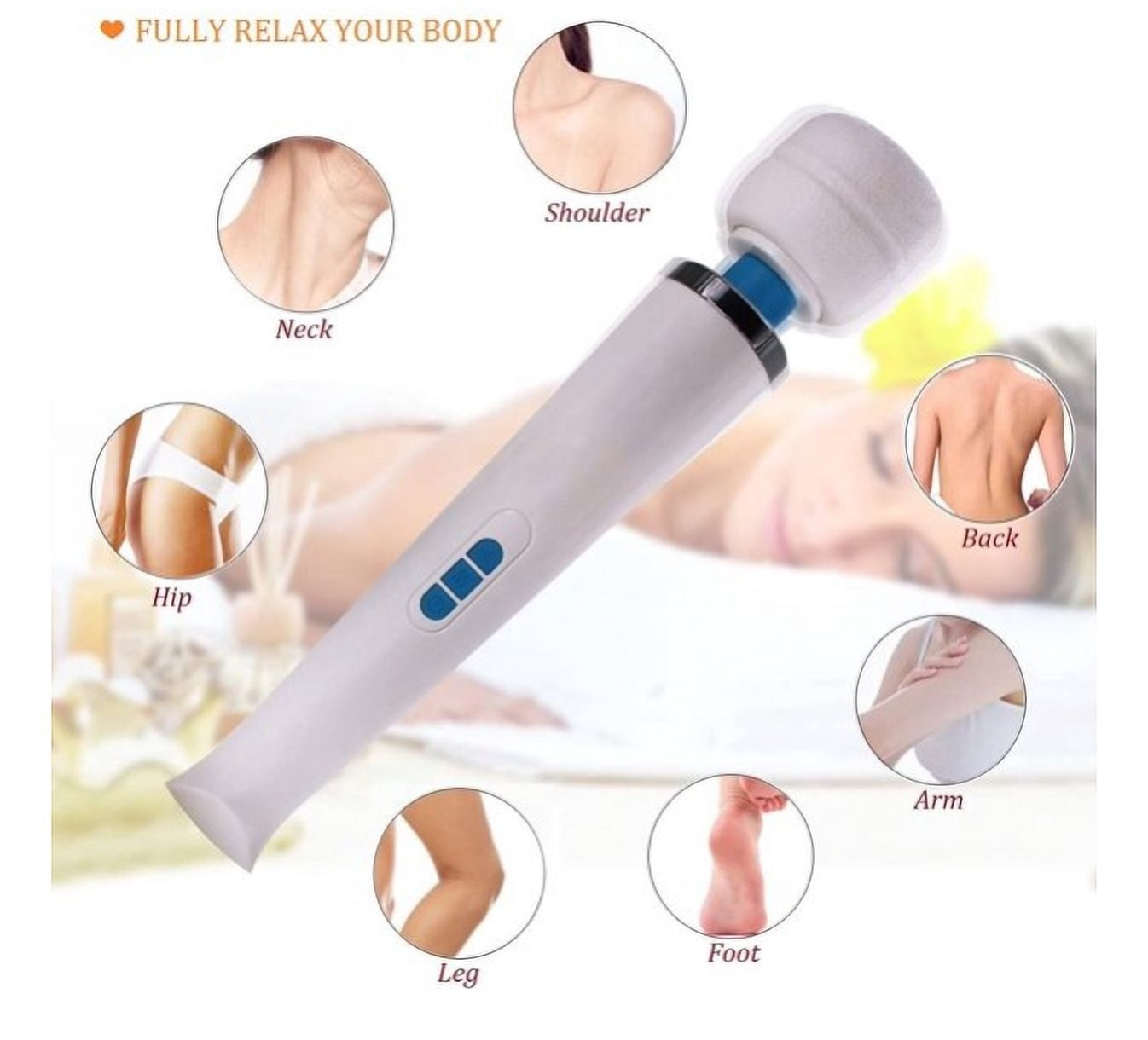 Wand Massager, 20 Vibration Modes and 8 Speeds, Rechargeable, Quiet, Cordless, for Neck Shoulder Back Foot Muscle Body Massage, Sport Recovery White