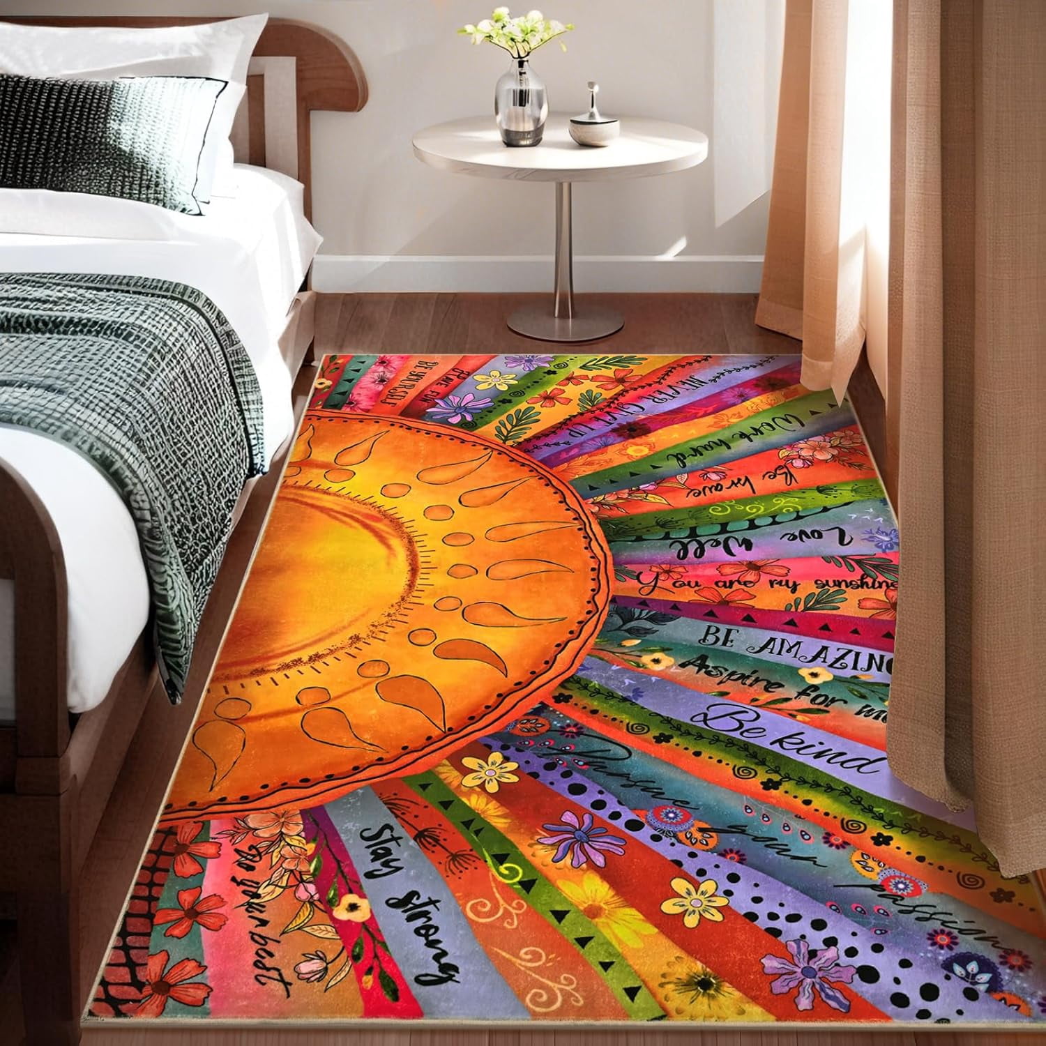 Bleum Cade Area Rugs for Living Room 5x7,Boho Sun Rugs, Washable Area Rugs for Bedroom,Low Pile Anti Slip Durable Carpet for Dining Room