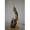 thumbnail image 2 of Nifao Marlin Fish and Turtle Swimming in the Ocean Bronze Statue Size – Garden Outdoor Decor Sculpture, 20"L x 18"W x 53"H, 2 of 12