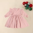thumbnail image 2 of FAIWAD Toddler Baby Girl Cotton Linen Dress Ruffle Long Sleeve Solid Color Casual Spring Dresses, 2 of 6