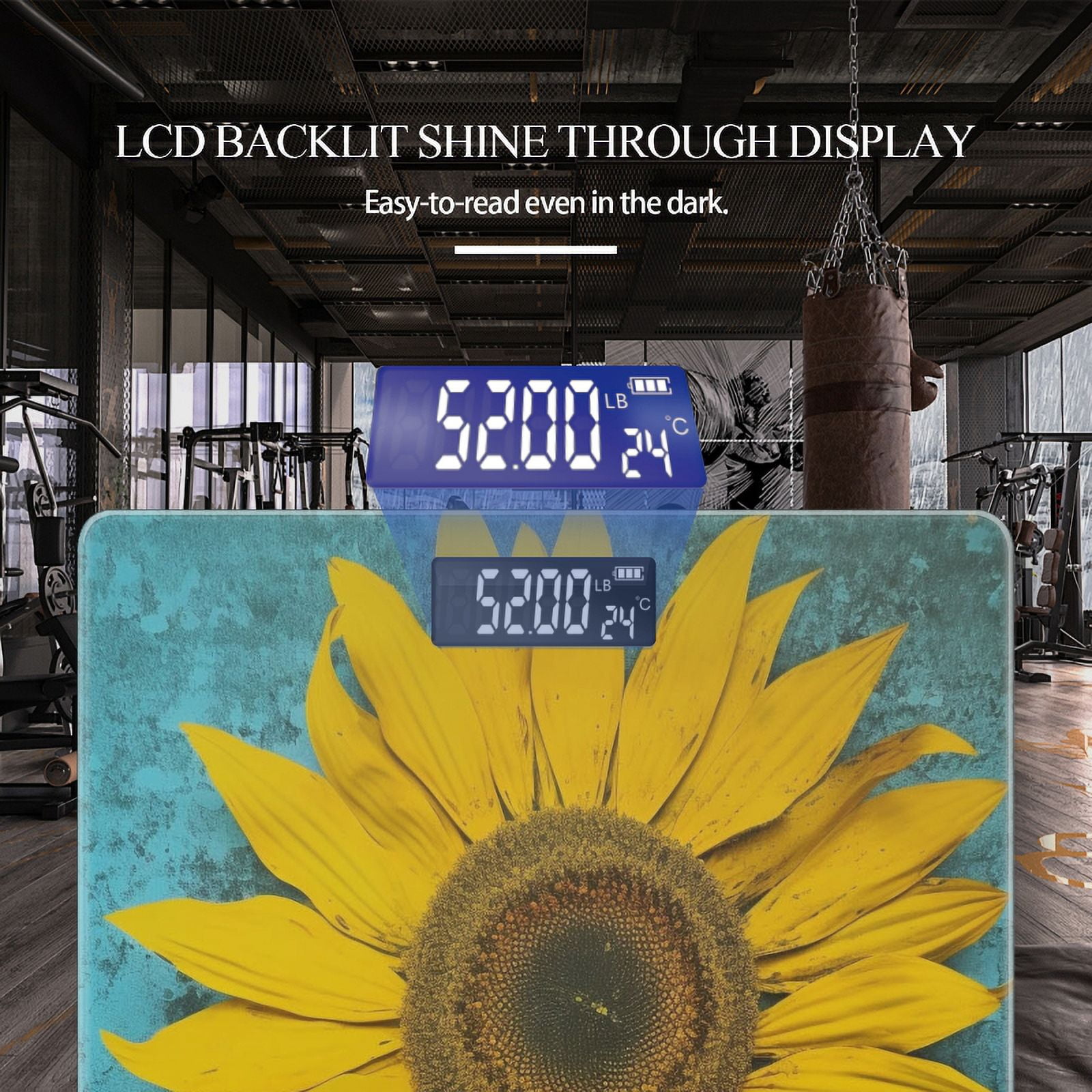 Bathroom Scale, Highly Accurate Digital Body Scale,Precisely Measures Weight up to 400 lbs-Yellow Sunflower With Green Leaves