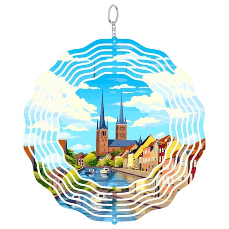 Lubeck Germany Brick Gothic 3D Wind Spinner Stainless Steel Kinetic Hanging Decor Garden Art Hanseatic City Gift