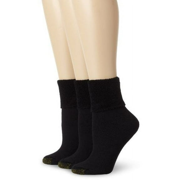 Gold Toe Women's 3-Pack Ultratec Terry Cuff Socks, Black, Shoe Size: 6-9