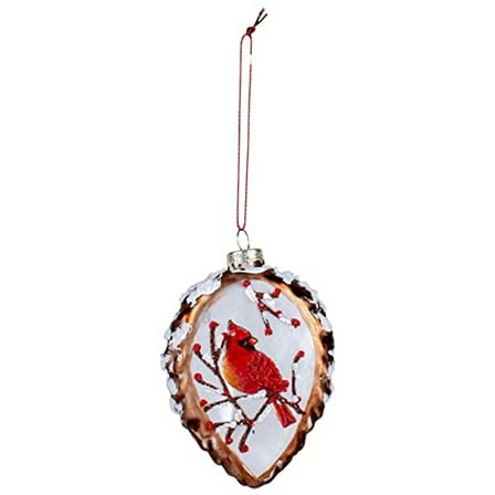 Red Cardinal Branch Pinecone Blown Glass Christmas Ornament 4.5 x 3